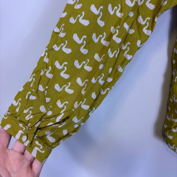 Boden Greenish Yellow Swan Detail Hidden Button Up Long Sleeve Blouse Top Size 8 - Picture 5 of 6